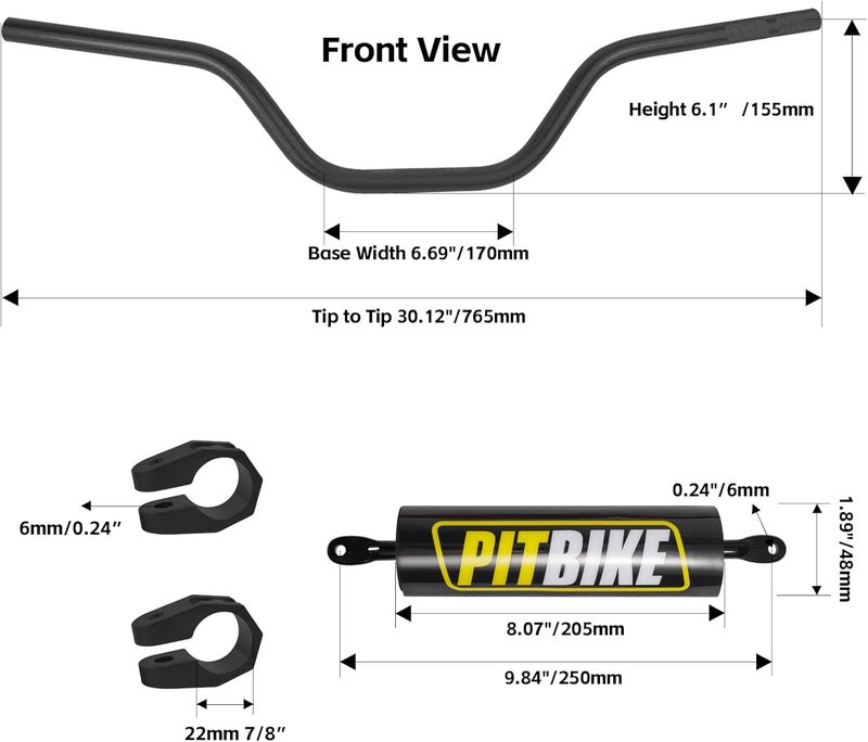 DAYIMADE 7/8" Pit Bike Handlebars with Foam Pad – Motorcycle Handlebars for CRF YZF KXF KLX RMZ DRZ Dirt Bikes, ATV, Quad, E-Bike Mods,T6 Aluminum 7/8 Motorcycle Handlebar Upgrade (Black) - Image 3